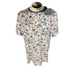 Perry Ellis Men’s XXL Floral Print T-Shirt White Blue Red Pima Cotton Crew Neck